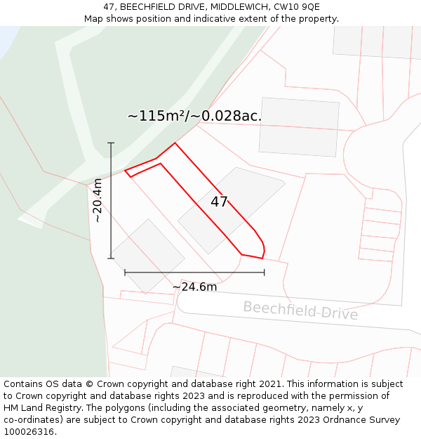 47, BEECHFIELD DRIVE, MIDDLEWICH, CW10 9QE: Plot and title map