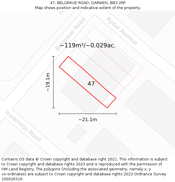 47, BELGRAVE ROAD, DARWEN, BB3 2RP: Plot and title map