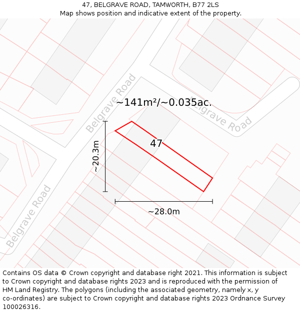 47, BELGRAVE ROAD, TAMWORTH, B77 2LS: Plot and title map