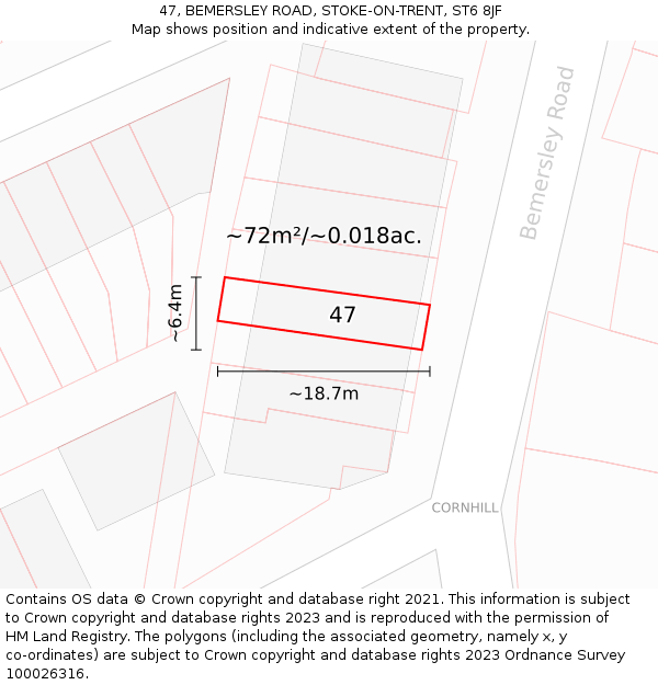 47, BEMERSLEY ROAD, STOKE-ON-TRENT, ST6 8JF: Plot and title map