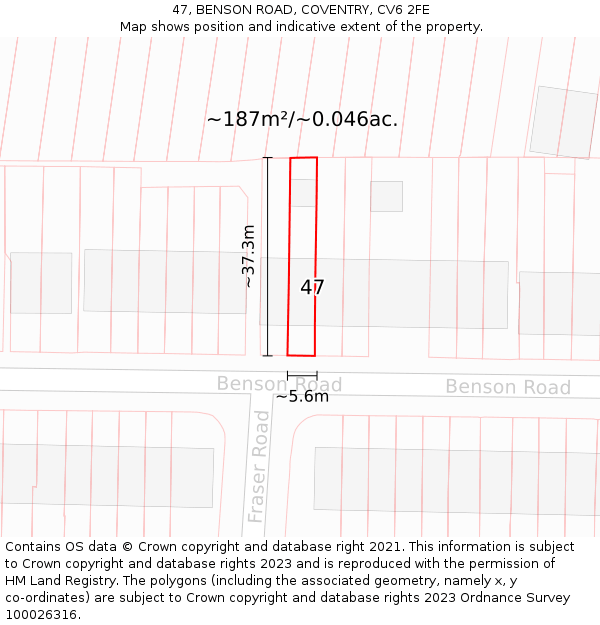 47, BENSON ROAD, COVENTRY, CV6 2FE: Plot and title map