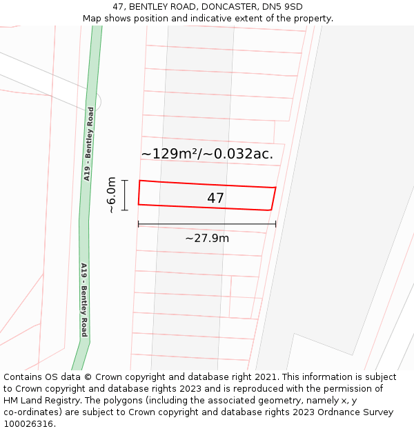 47, BENTLEY ROAD, DONCASTER, DN5 9SD: Plot and title map