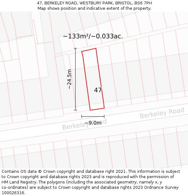 47, BERKELEY ROAD, WESTBURY PARK, BRISTOL, BS6 7PH: Plot and title map
