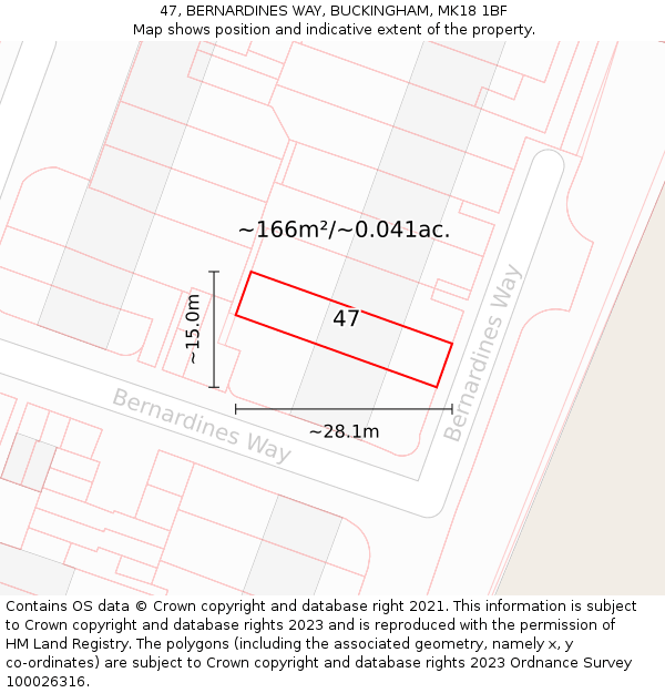 47, BERNARDINES WAY, BUCKINGHAM, MK18 1BF: Plot and title map