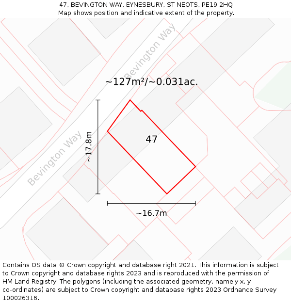 47, BEVINGTON WAY, EYNESBURY, ST NEOTS, PE19 2HQ: Plot and title map