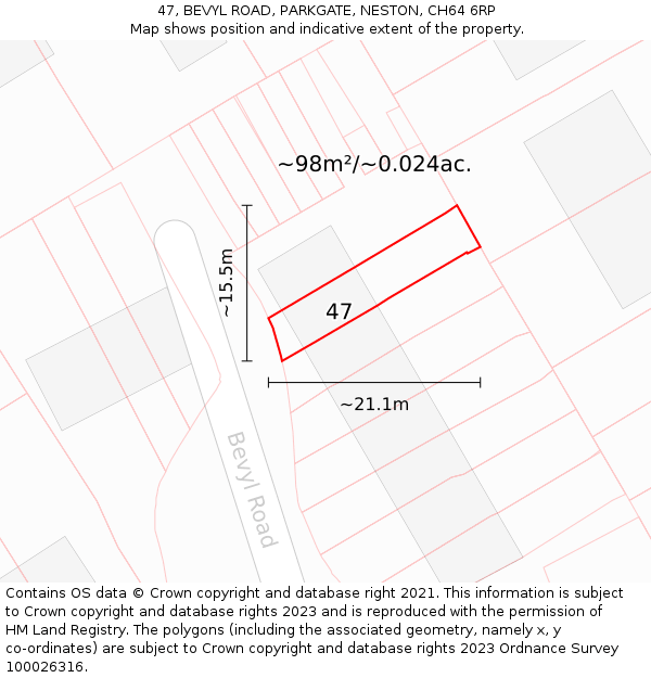 47, BEVYL ROAD, PARKGATE, NESTON, CH64 6RP: Plot and title map