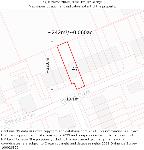 47, BEWICK DRIVE, BINGLEY, BD16 3QE: Plot and title map