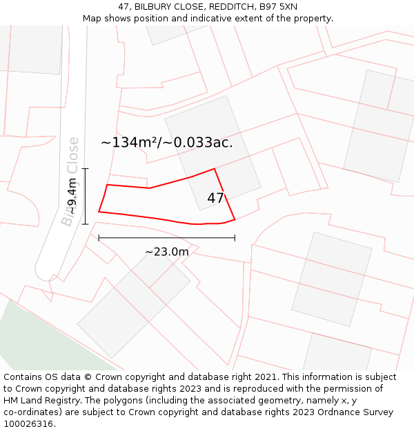 47, BILBURY CLOSE, REDDITCH, B97 5XN: Plot and title map