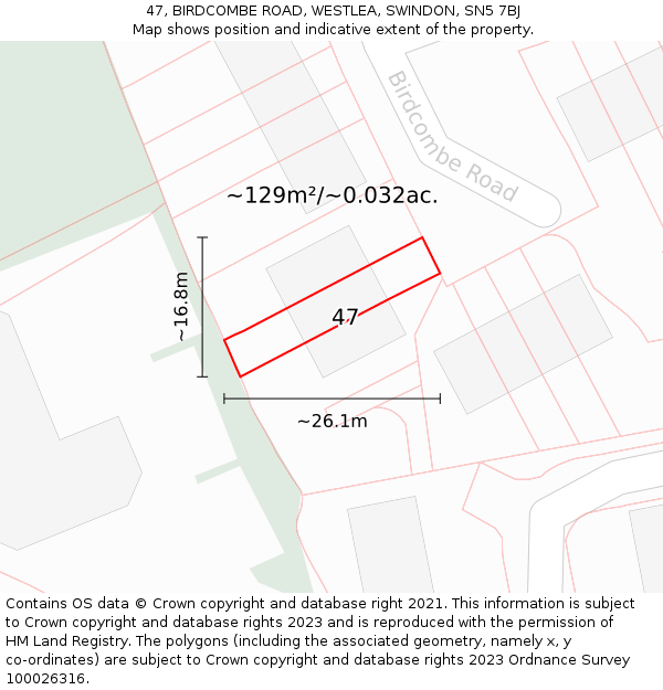 47, BIRDCOMBE ROAD, WESTLEA, SWINDON, SN5 7BJ: Plot and title map