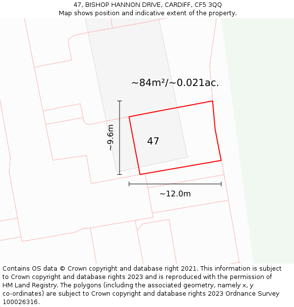 47, BISHOP HANNON DRIVE, CARDIFF, CF5 3QQ: Plot and title map