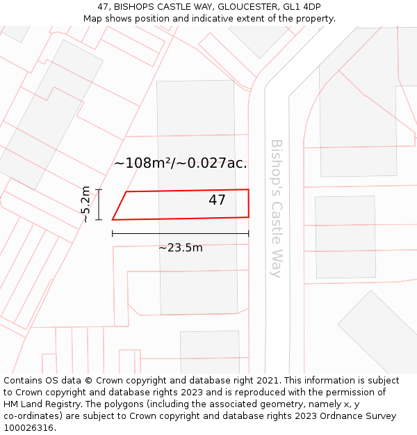 47, BISHOPS CASTLE WAY, GLOUCESTER, GL1 4DP: Plot and title map