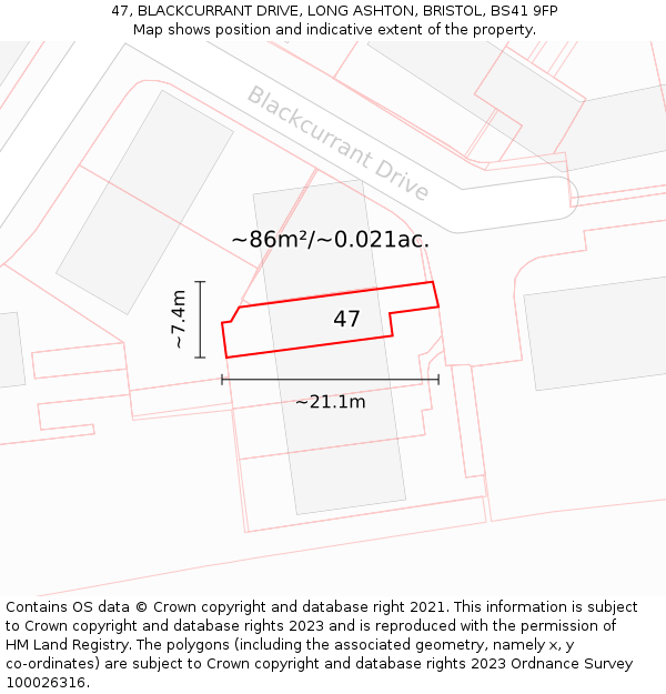 47, BLACKCURRANT DRIVE, LONG ASHTON, BRISTOL, BS41 9FP: Plot and title map