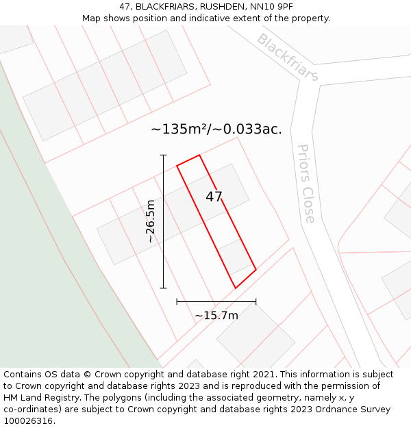 47, BLACKFRIARS, RUSHDEN, NN10 9PF: Plot and title map