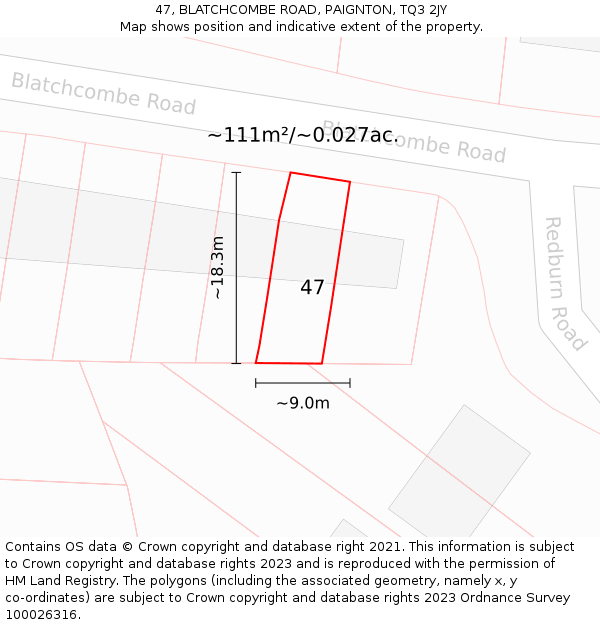 47, BLATCHCOMBE ROAD, PAIGNTON, TQ3 2JY: Plot and title map