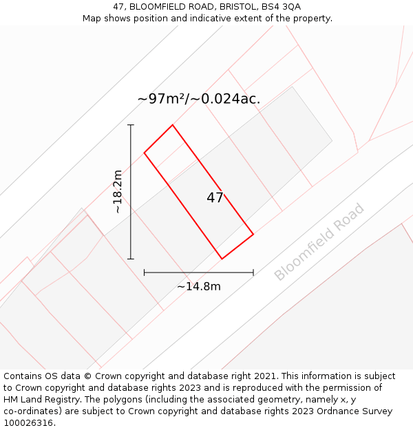 47, BLOOMFIELD ROAD, BRISTOL, BS4 3QA: Plot and title map