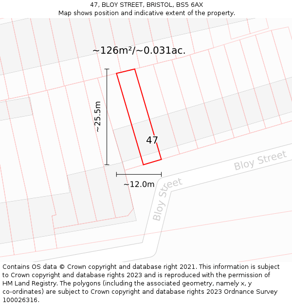 47, BLOY STREET, BRISTOL, BS5 6AX: Plot and title map