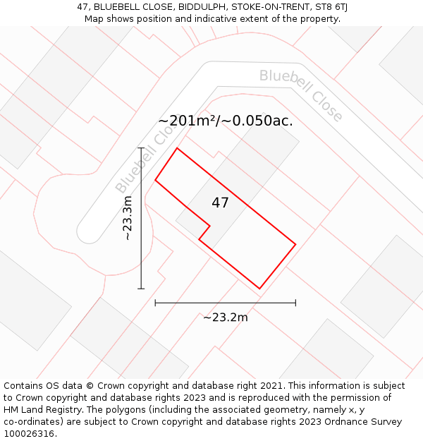 47, BLUEBELL CLOSE, BIDDULPH, STOKE-ON-TRENT, ST8 6TJ: Plot and title map