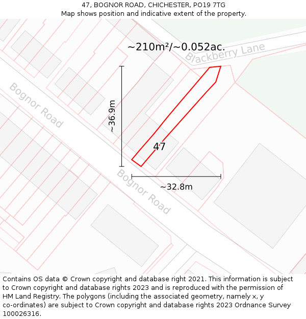 47, BOGNOR ROAD, CHICHESTER, PO19 7TG: Plot and title map