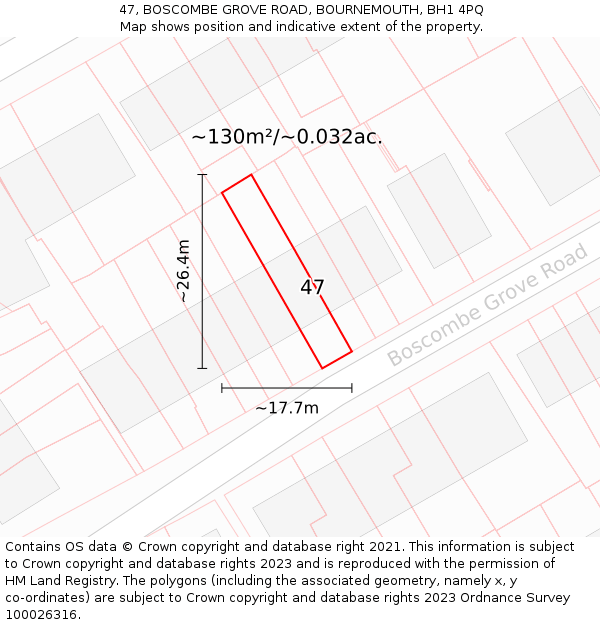47, BOSCOMBE GROVE ROAD, BOURNEMOUTH, BH1 4PQ: Plot and title map