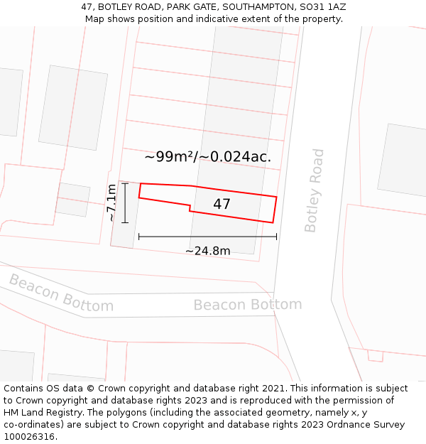 47, BOTLEY ROAD, PARK GATE, SOUTHAMPTON, SO31 1AZ: Plot and title map