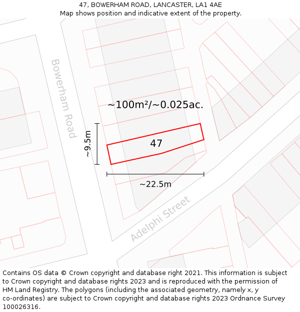 47, BOWERHAM ROAD, LANCASTER, LA1 4AE: Plot and title map