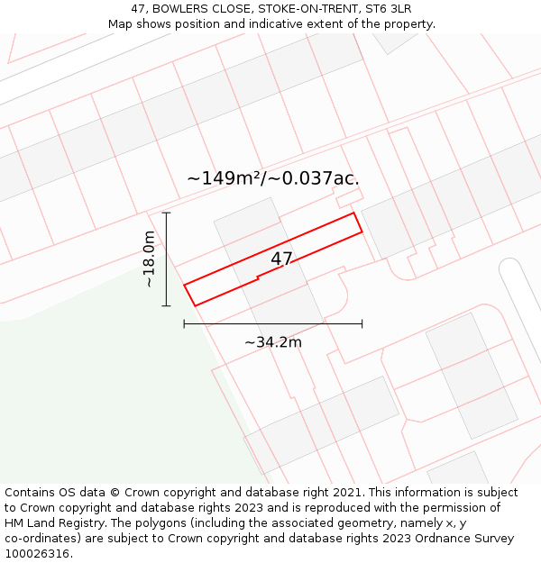 47, BOWLERS CLOSE, STOKE-ON-TRENT, ST6 3LR: Plot and title map