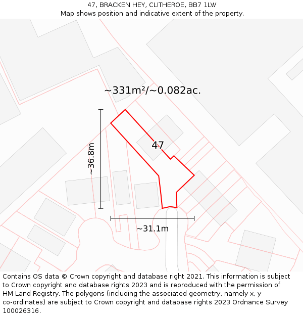 47, BRACKEN HEY, CLITHEROE, BB7 1LW: Plot and title map