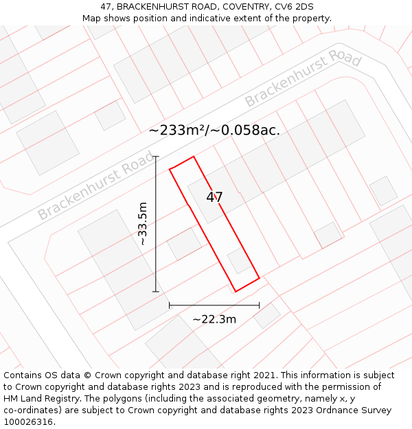 47, BRACKENHURST ROAD, COVENTRY, CV6 2DS: Plot and title map