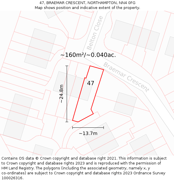 47, BRAEMAR CRESCENT, NORTHAMPTON, NN4 0FG: Plot and title map