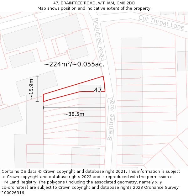 47, BRAINTREE ROAD, WITHAM, CM8 2DD: Plot and title map