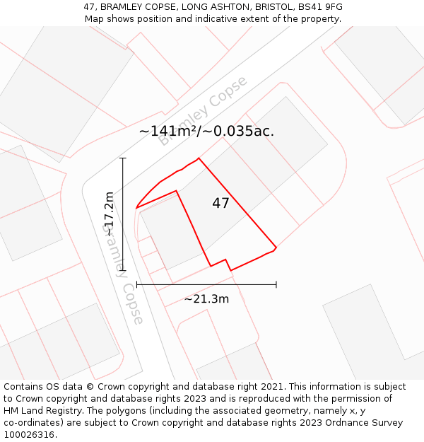47, BRAMLEY COPSE, LONG ASHTON, BRISTOL, BS41 9FG: Plot and title map