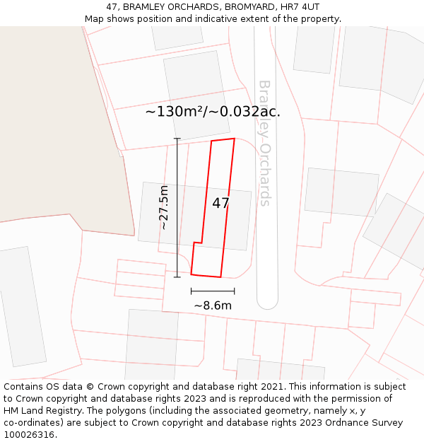 47, BRAMLEY ORCHARDS, BROMYARD, HR7 4UT: Plot and title map