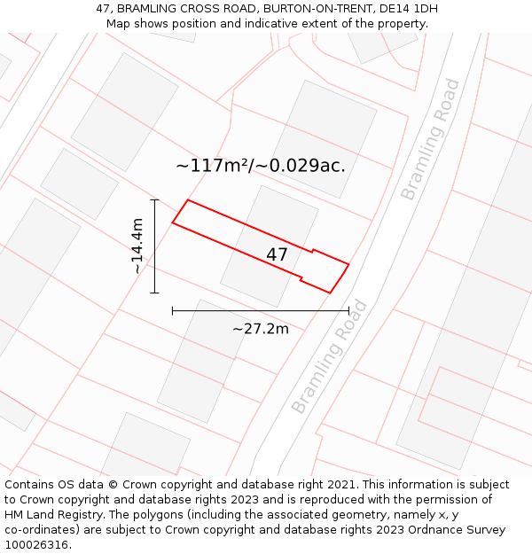 47, BRAMLING CROSS ROAD, BURTON-ON-TRENT, DE14 1DH: Plot and title map