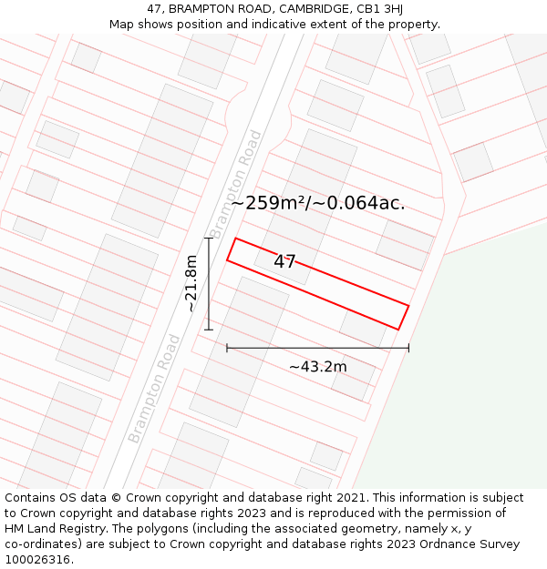 47, BRAMPTON ROAD, CAMBRIDGE, CB1 3HJ: Plot and title map