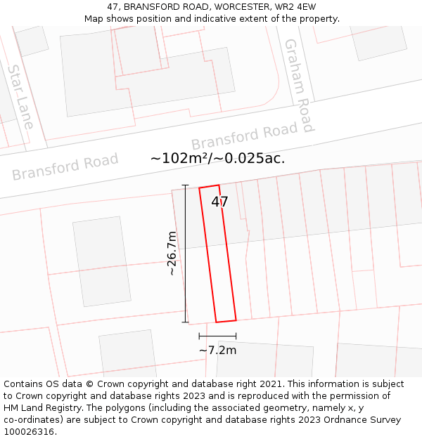 47, BRANSFORD ROAD, WORCESTER, WR2 4EW: Plot and title map