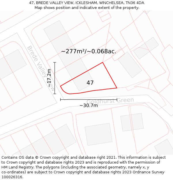 47, BREDE VALLEY VIEW, ICKLESHAM, WINCHELSEA, TN36 4DA: Plot and title map