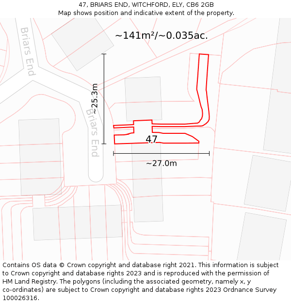 47, BRIARS END, WITCHFORD, ELY, CB6 2GB: Plot and title map