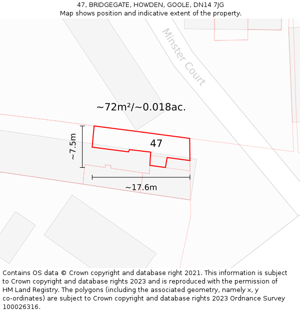 47, BRIDGEGATE, HOWDEN, GOOLE, DN14 7JG: Plot and title map