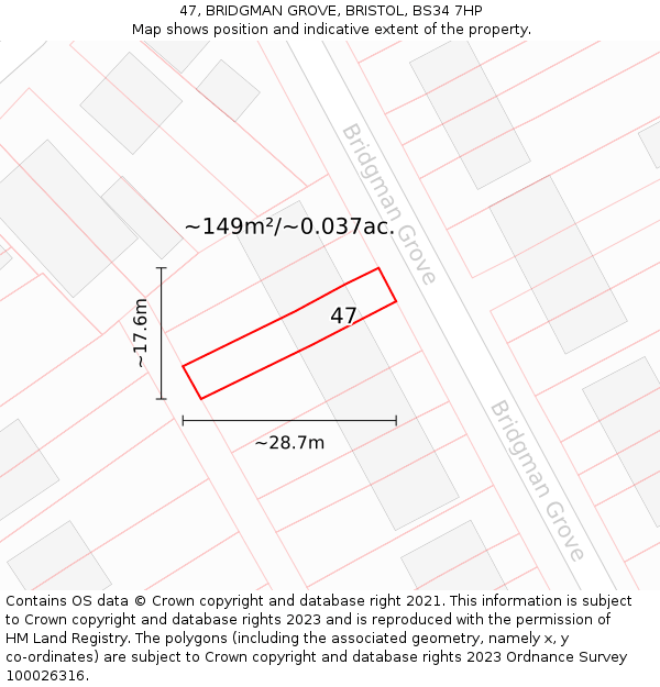 47, BRIDGMAN GROVE, BRISTOL, BS34 7HP: Plot and title map