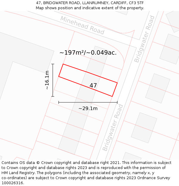 47, BRIDGWATER ROAD, LLANRUMNEY, CARDIFF, CF3 5TF: Plot and title map