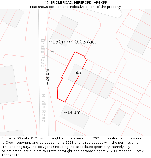 47, BRIDLE ROAD, HEREFORD, HR4 0PP: Plot and title map
