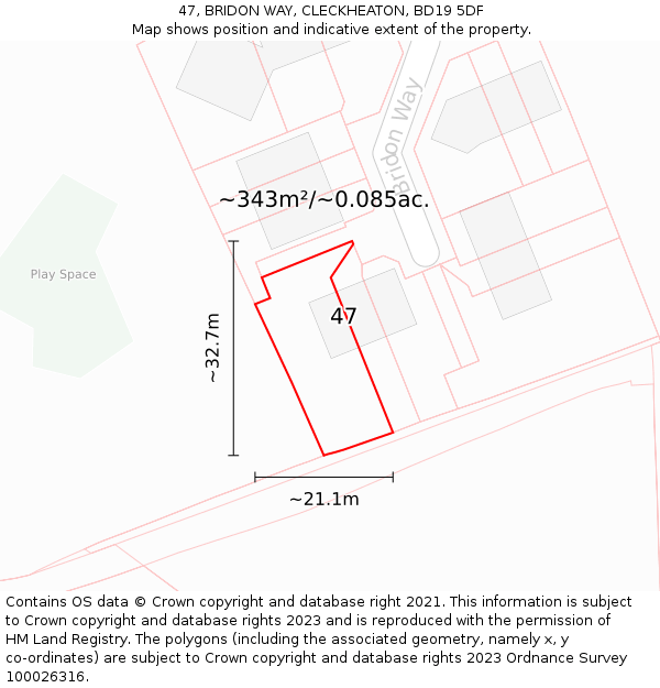 47, BRIDON WAY, CLECKHEATON, BD19 5DF: Plot and title map