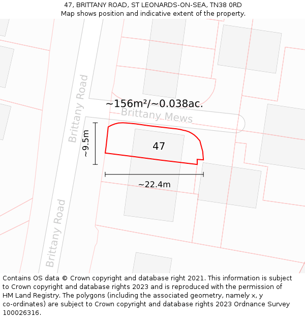 47, BRITTANY ROAD, ST LEONARDS-ON-SEA, TN38 0RD: Plot and title map