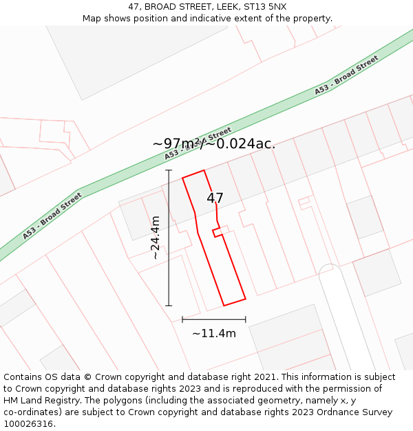 47, BROAD STREET, LEEK, ST13 5NX: Plot and title map