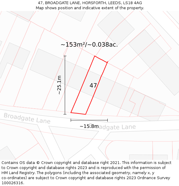 47, BROADGATE LANE, HORSFORTH, LEEDS, LS18 4AG: Plot and title map