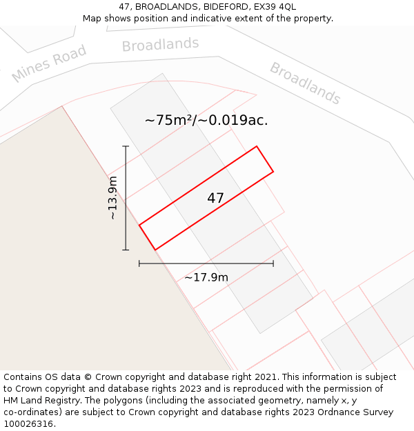 47, BROADLANDS, BIDEFORD, EX39 4QL: Plot and title map