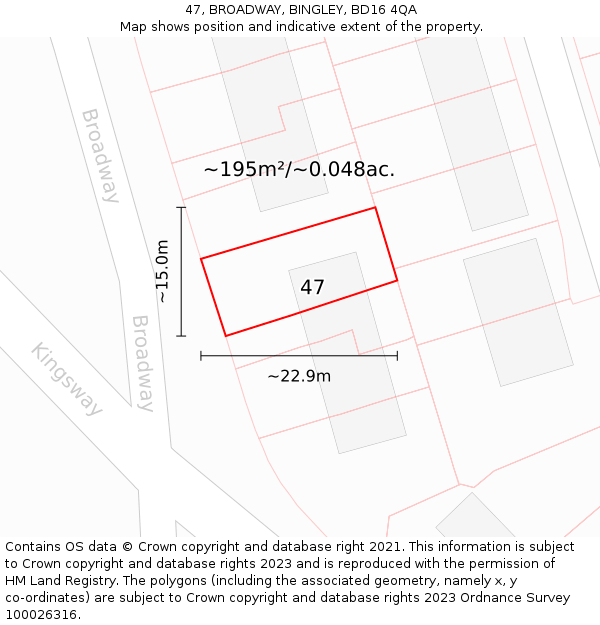 47, BROADWAY, BINGLEY, BD16 4QA: Plot and title map