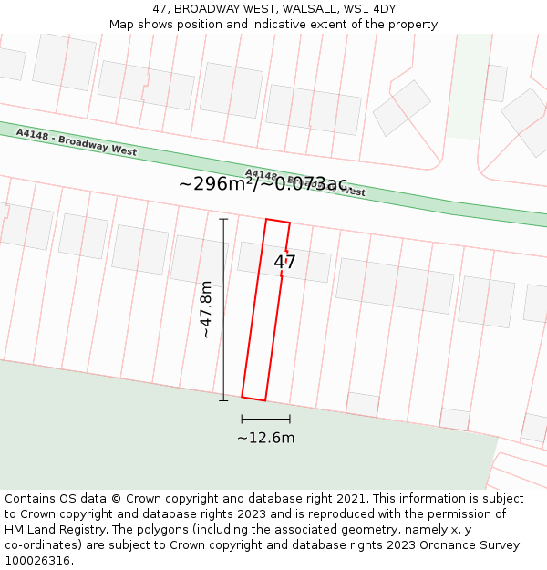 47, BROADWAY WEST, WALSALL, WS1 4DY: Plot and title map