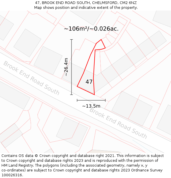 47, BROOK END ROAD SOUTH, CHELMSFORD, CM2 6NZ: Plot and title map