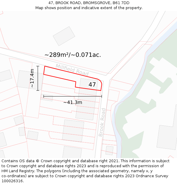 47, BROOK ROAD, BROMSGROVE, B61 7DD: Plot and title map